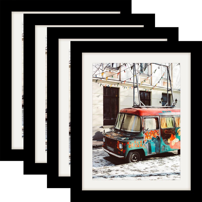 WUTL 8x10 Black Picture Frames Nature Solid Wood 4 Pack for Wall Mounting and Tabletop Display - Image 1